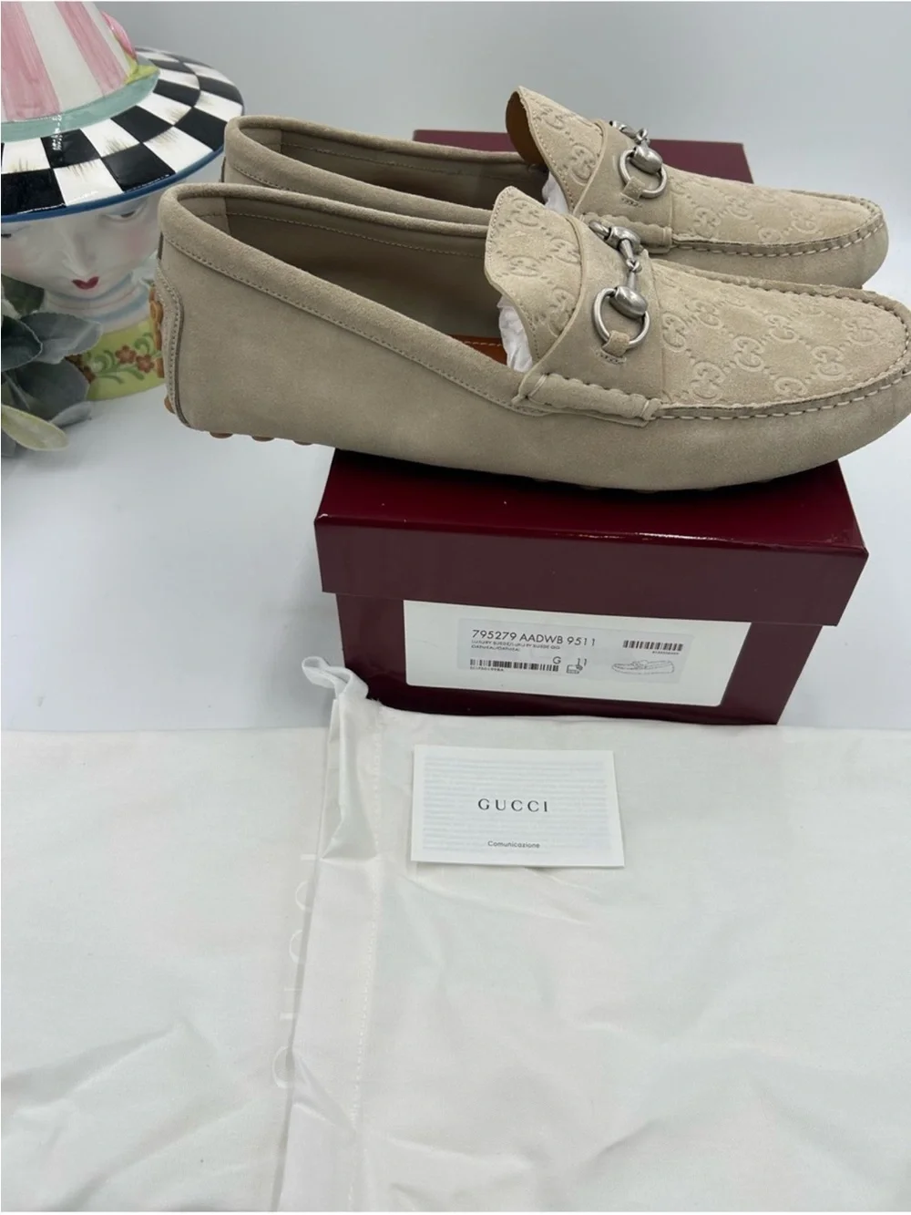 Men’s Gucci GG embossed oatmeal suede driver loafers size 11 fits 12 US GUCCI $895 Men main image 2